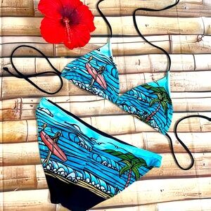 🌊🌴 Rip Curl Heather Brown Surf Siren Palm Tie Bikini Triangle Top & Bottoms Set